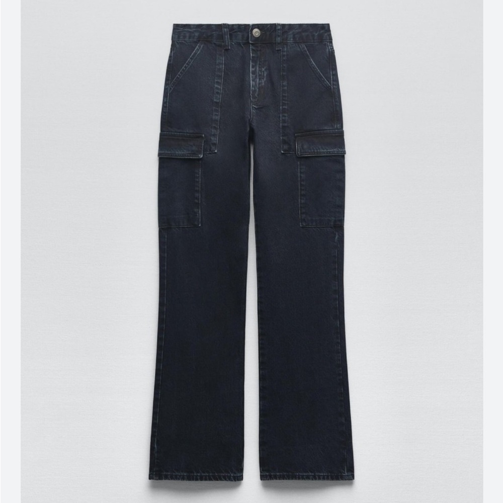 Zara Women's Dark Blue Cargo Jeans